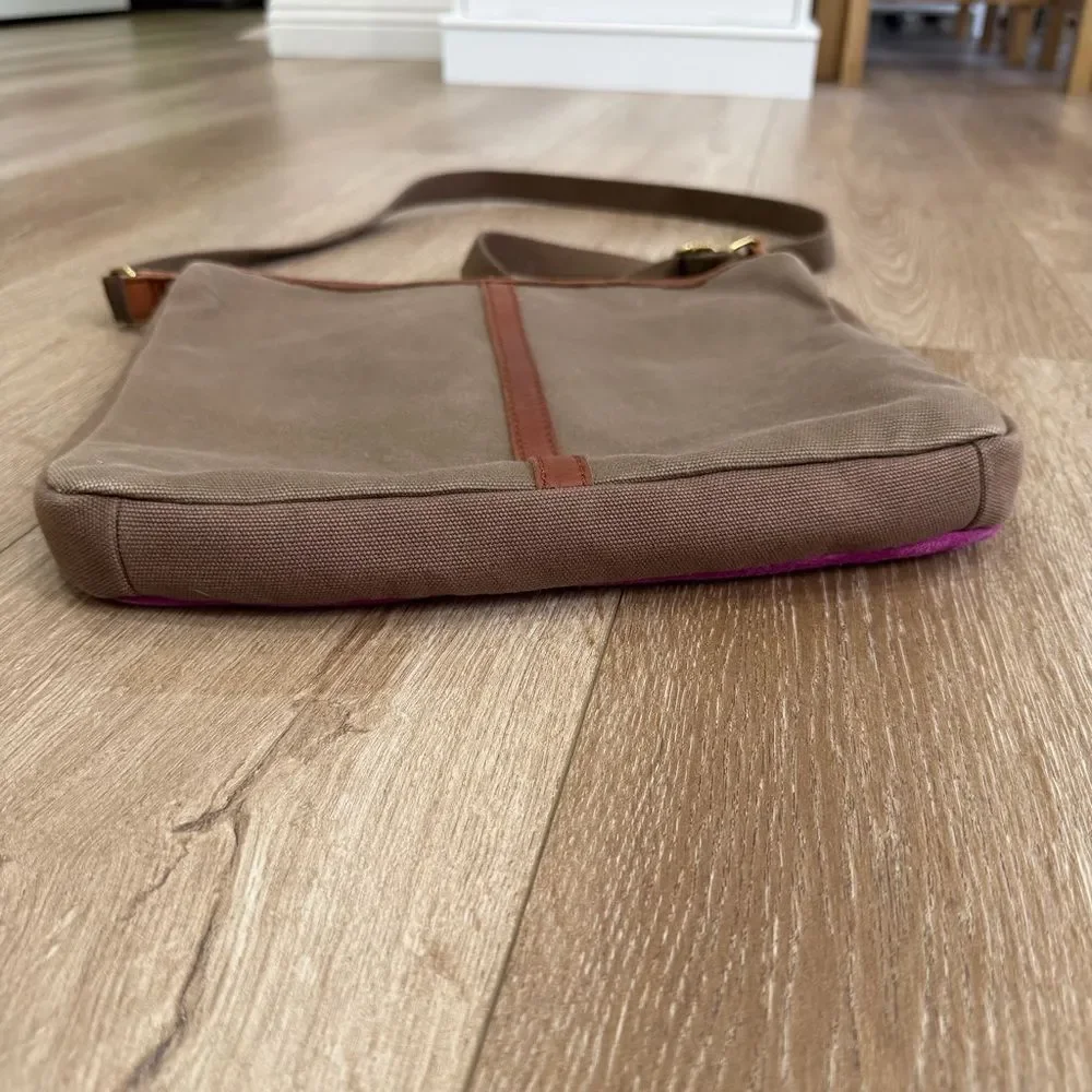 Fossil Erin Canvas and Leather Top Zip Crossbody Handbag Adjustable Pink Brown - Picture 9 of 15